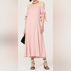 SFIZIO Off-Shoulder Pink Maxi Dress with Tie Sleeves